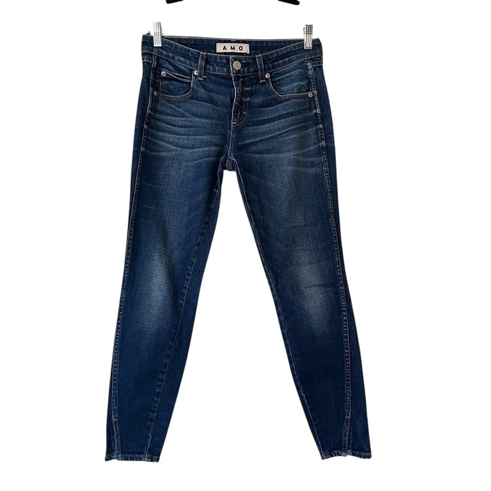 AMO Twist Skinny Straight Leg Denim Jeans in True Blue‎ Sz 26